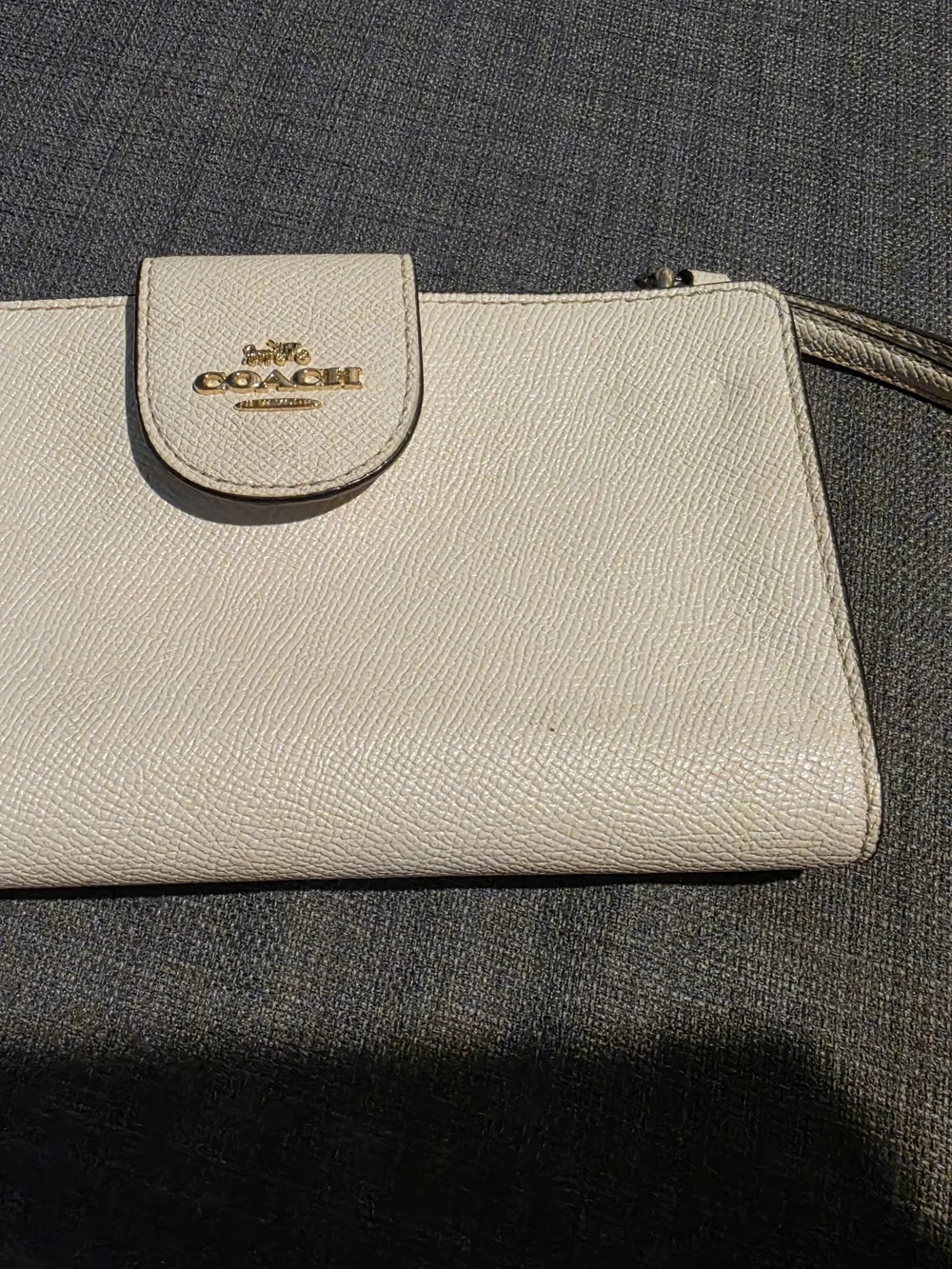 Coach Pebbled Leather Wristlet in White